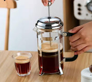 850ml French press coffee maker with clear glass body and stainless steel lid