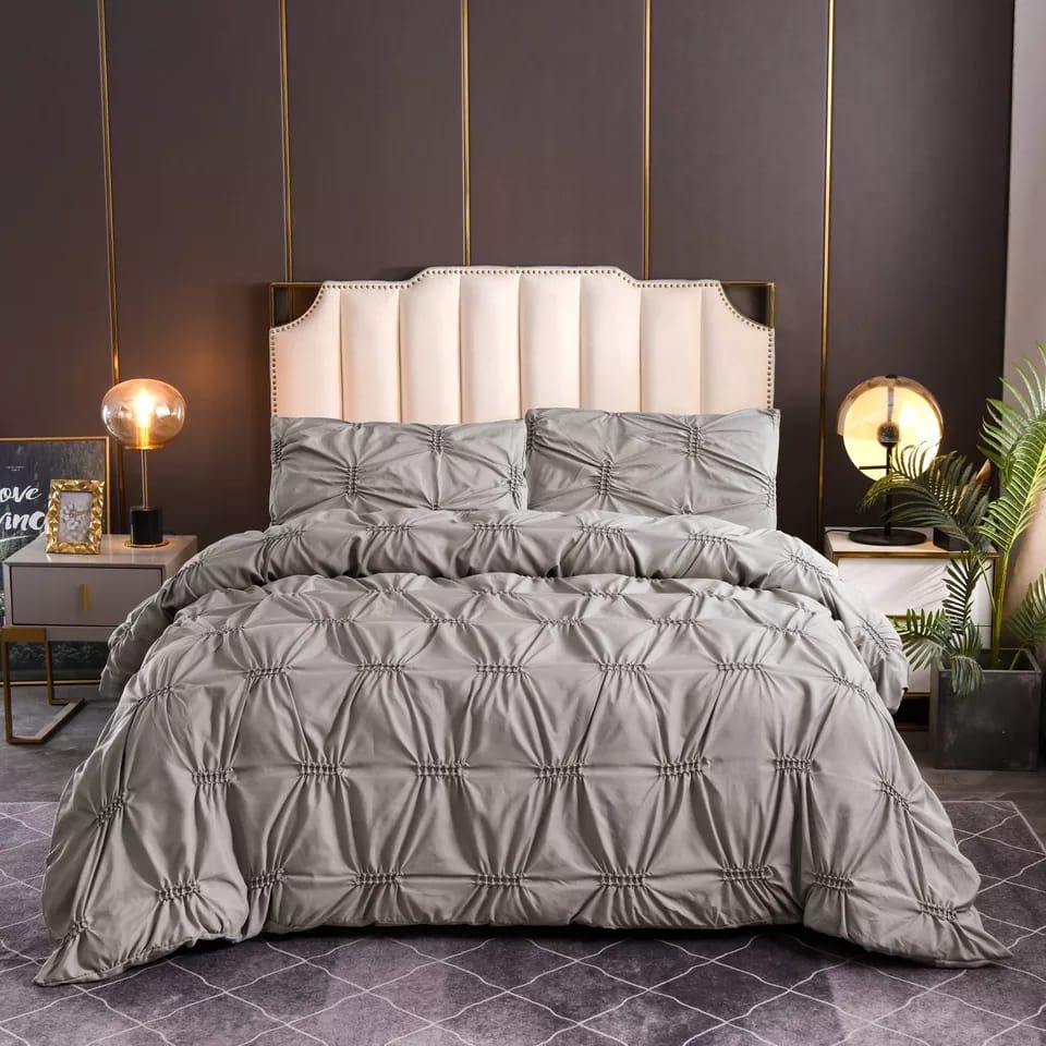 3Pcs Double Pinch Pleat Duvet Cover Set
