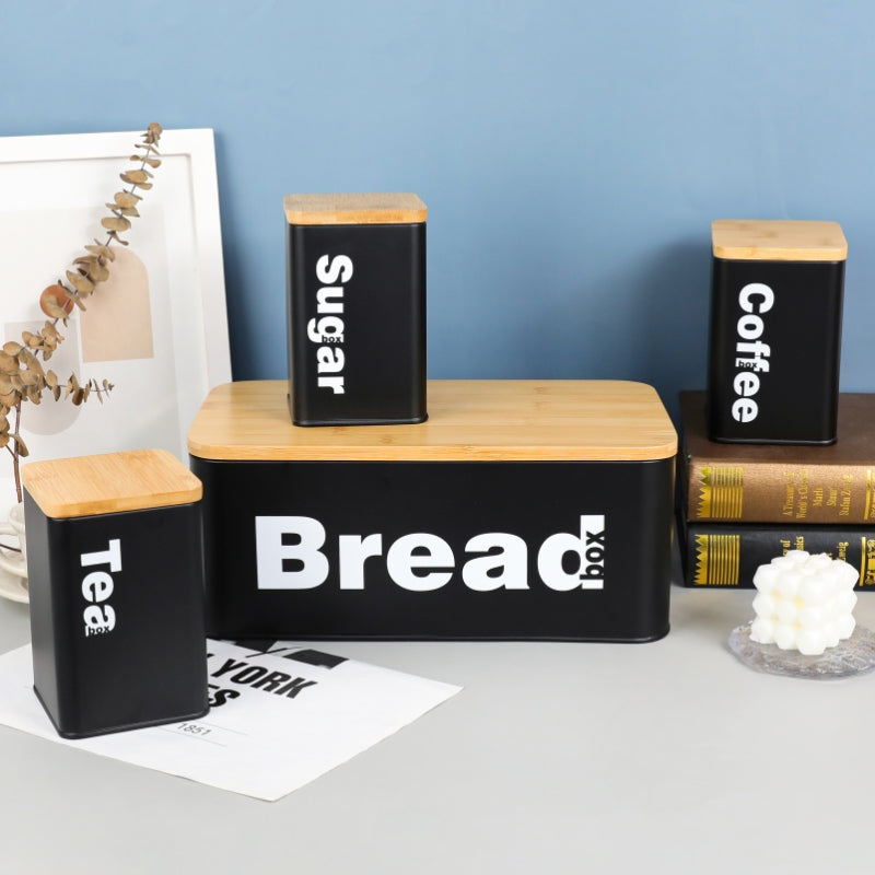 Bread Bin With 3 Canister Set – Bamboo Lid
