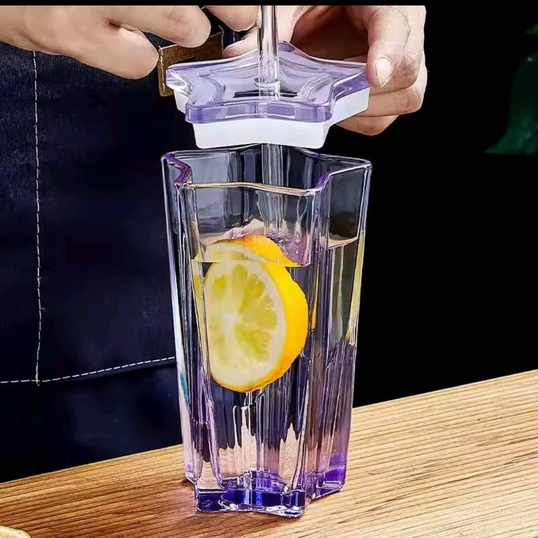 Heavy Duty Pentagonal Glass Tumbler with Straw