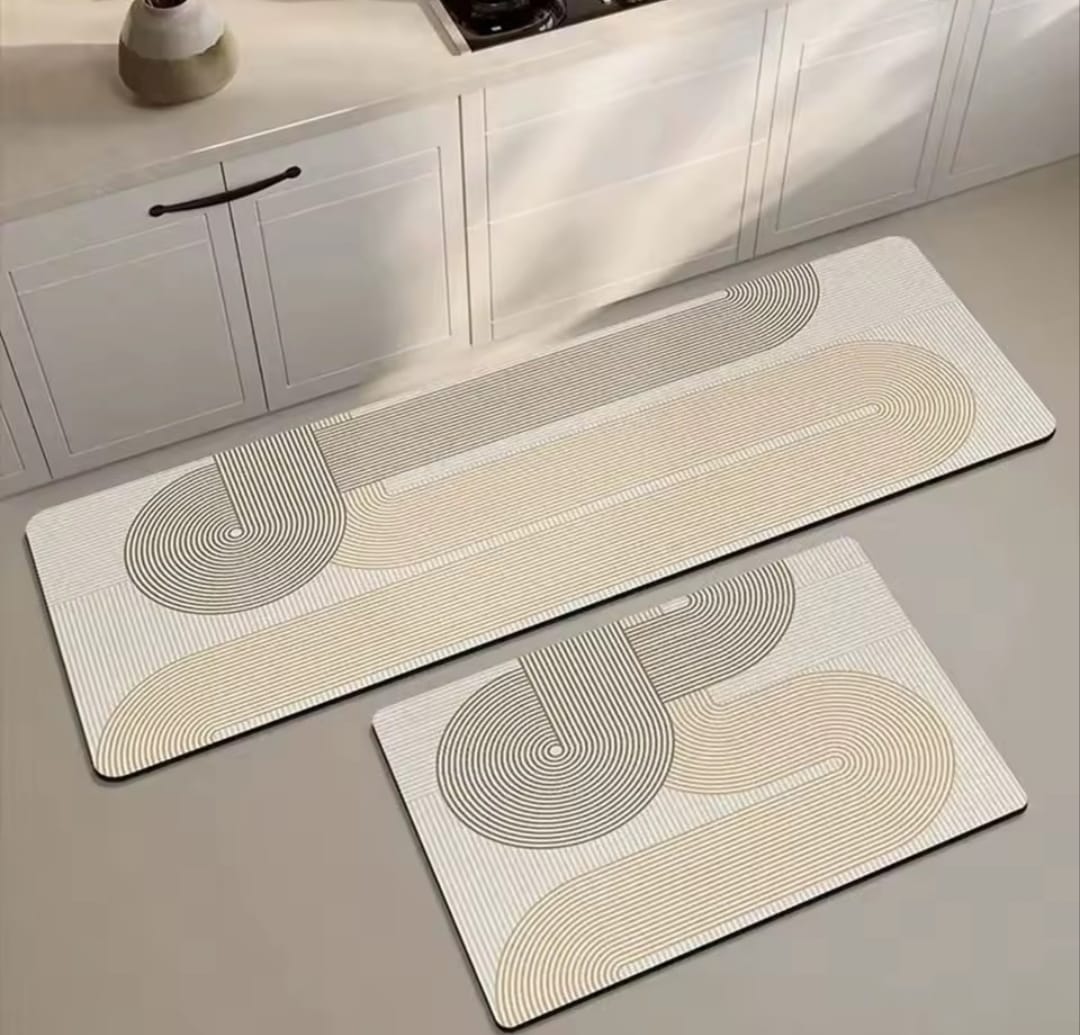 2 Piece anti-slip kitchen mat set with rubber backing in 40x60cm and 40x120cm sizes for floor protection and comfort