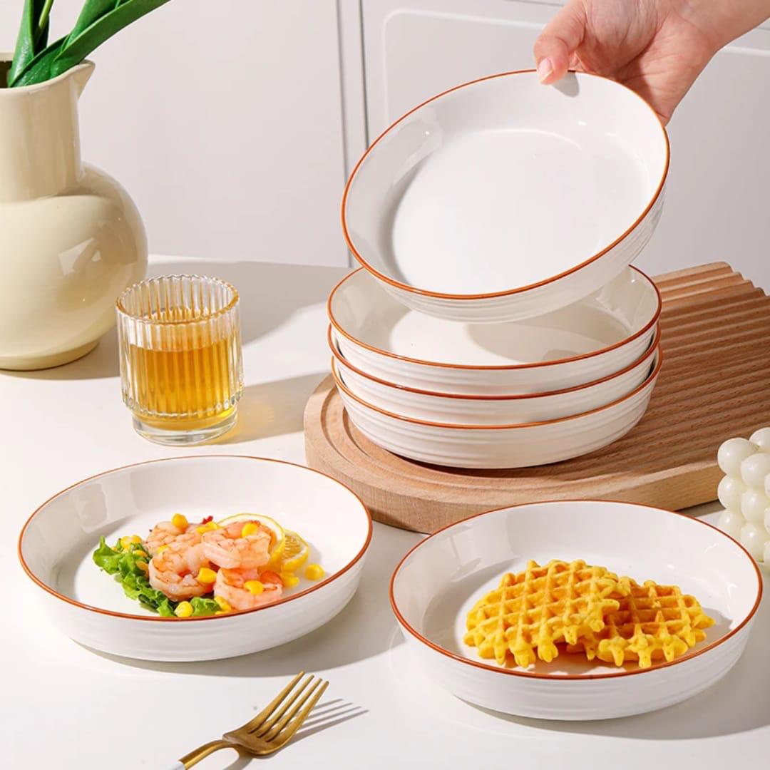 Pasta brown line aesthetic dining plate for stylish meal presentation.