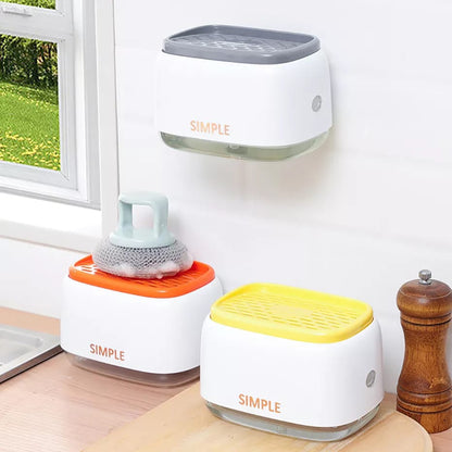 Kitchen soap dispenser with sponge holder and press pump for liquid soap