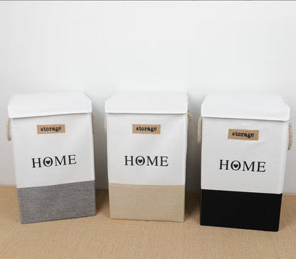 Foldable storage and laundry hamper with lid for clothes toys and household organization