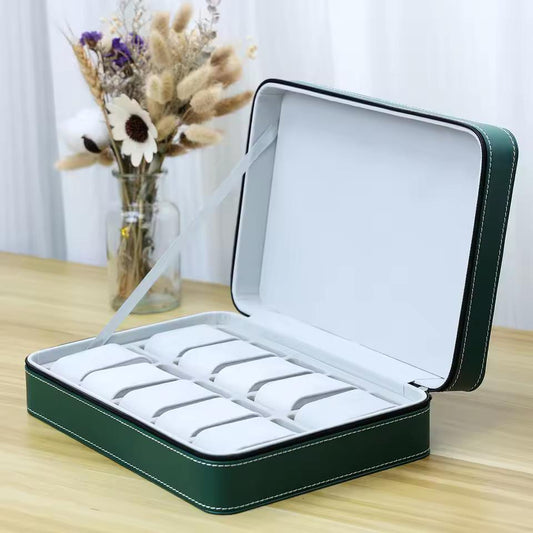 10-slot Watch organizer storage box for personal or business use, dust-free compartments.