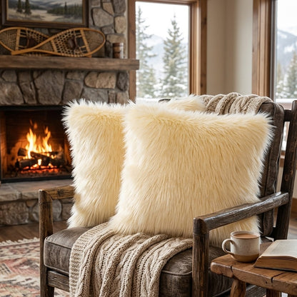 Fluffy Imitation Wool Plush Cushion Pillow Cover Washable Sofa Cushion