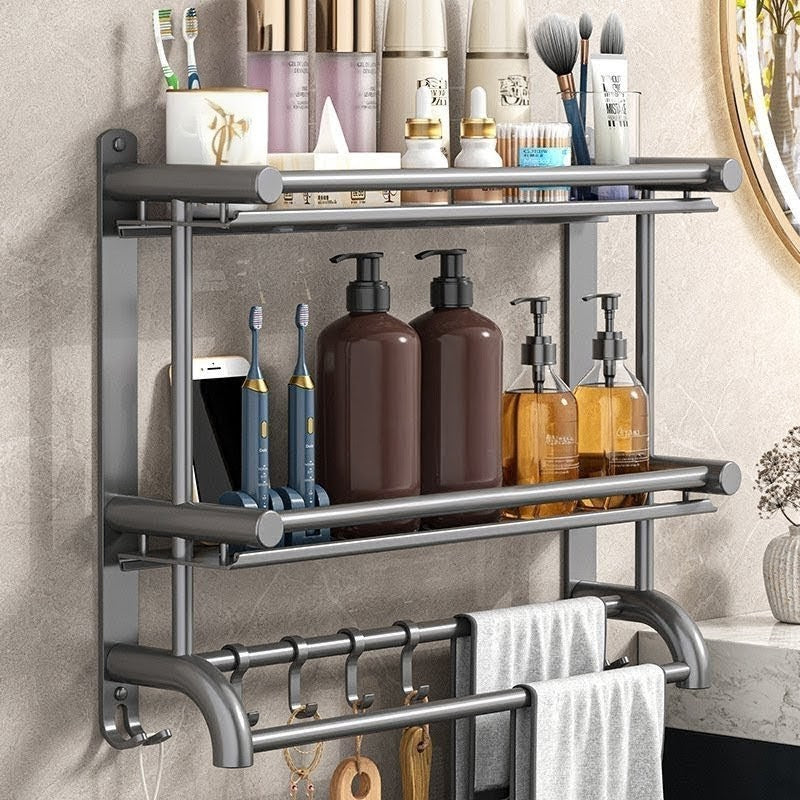 Double Layer Bathroom Rack with Hooks