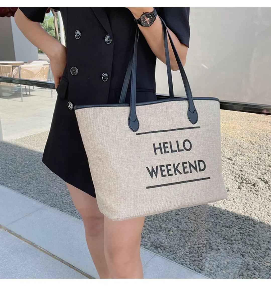 Hello Weekend Business Casual Tote Bag 30x17x40cm – Chic Stylish Handbag for Work Travel and Daily Use