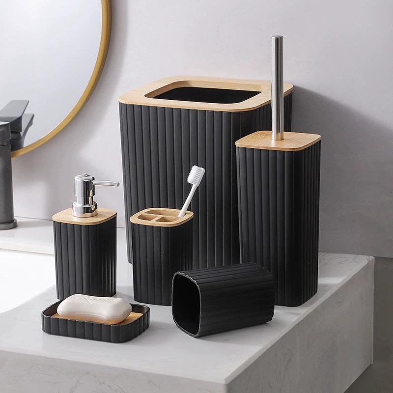 modern 6 piece bathroom accessories set with trash can and dispenser