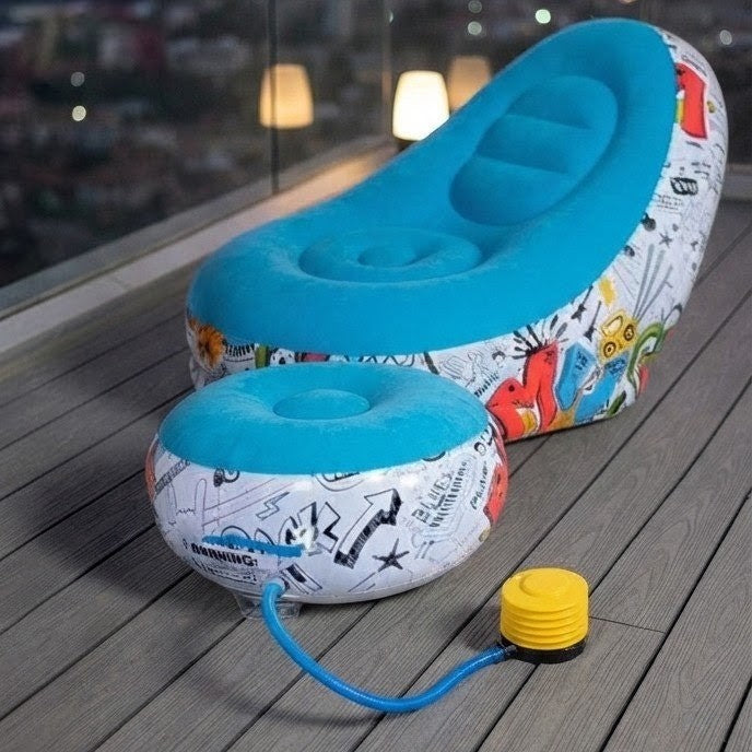 Inflatable Lazy Sofa with Footrest and Manual Pump