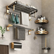 7-piece gold aluminum bathroom towel and accessory storage rack set.