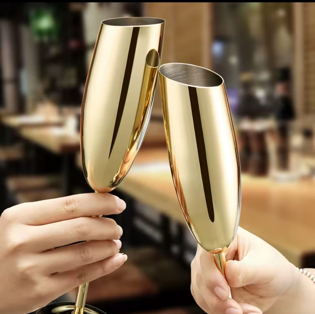 A pair of Gold Stainless steel wine Glass 270ml