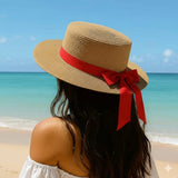 Summer Hats with Belt & Removable Christmas Red Ribbon