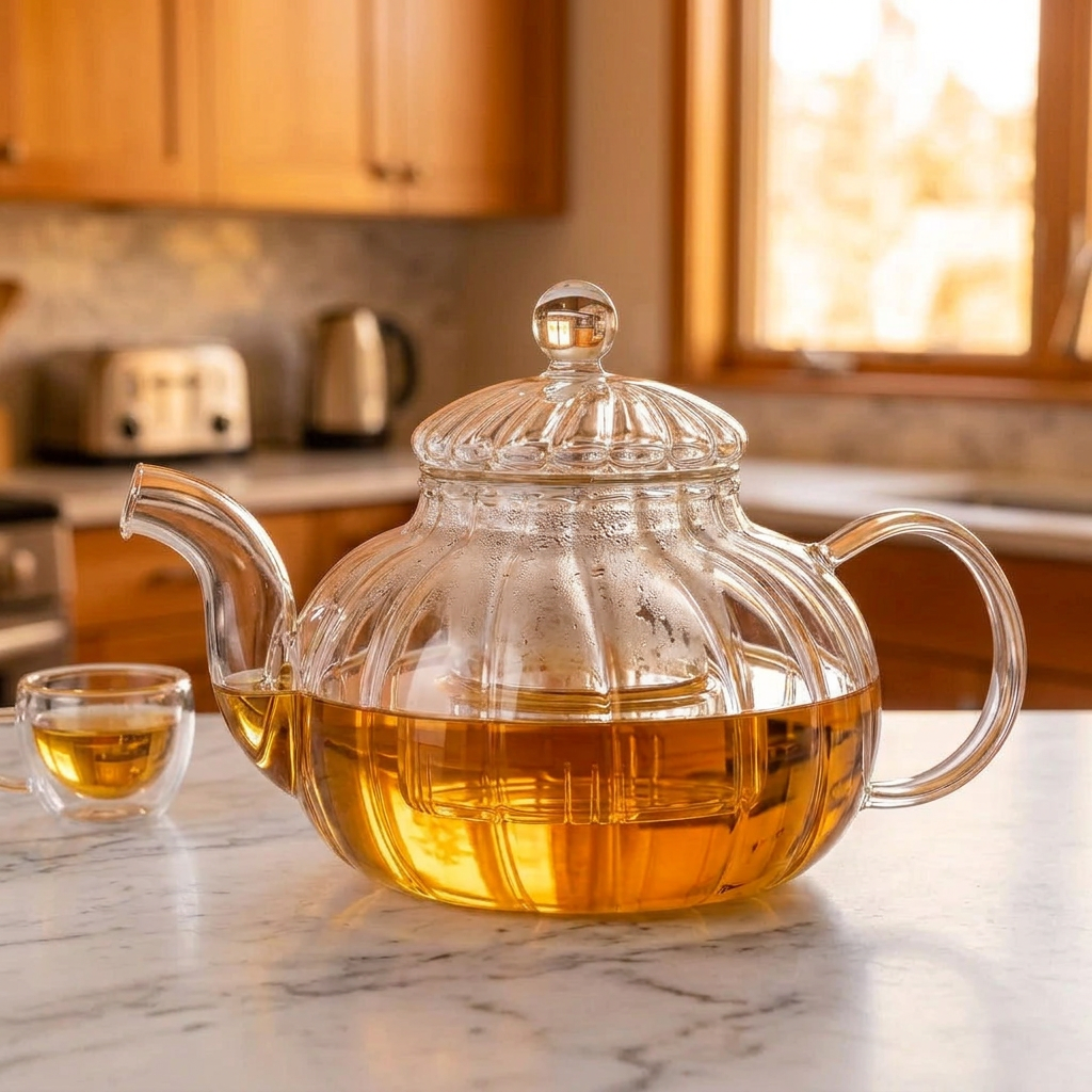800ml Striped Borosilicate Glass Teapot  with stainless steel filter infuser