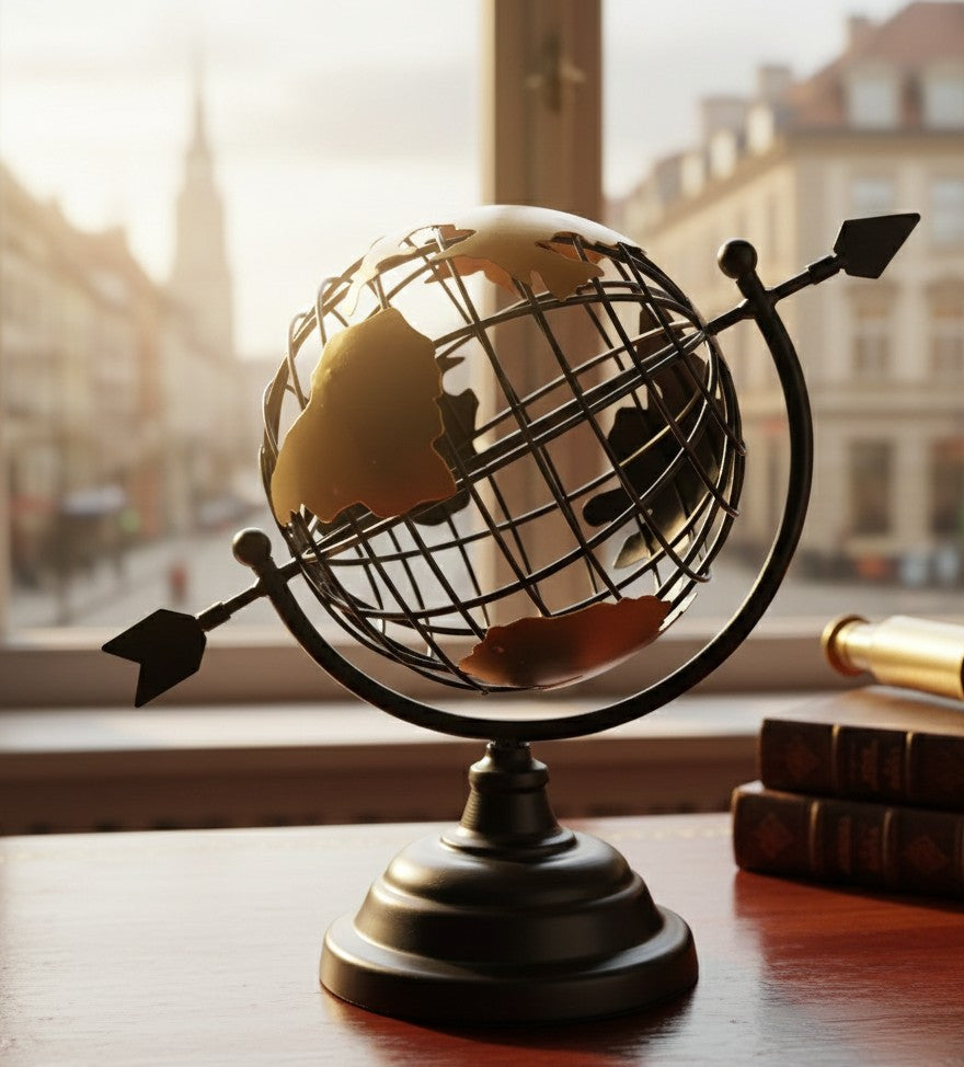 Gold Black Rotating Metal Globe