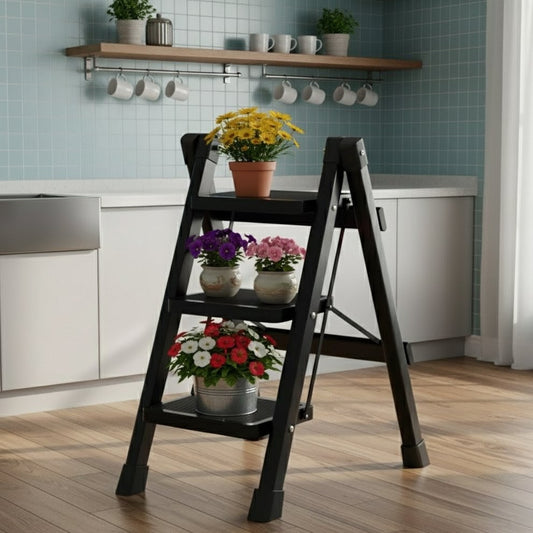 
3-Step Black Foldable Ladder