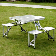 Portable folding aluminum picnic table with four foldable seats for outdoor camping