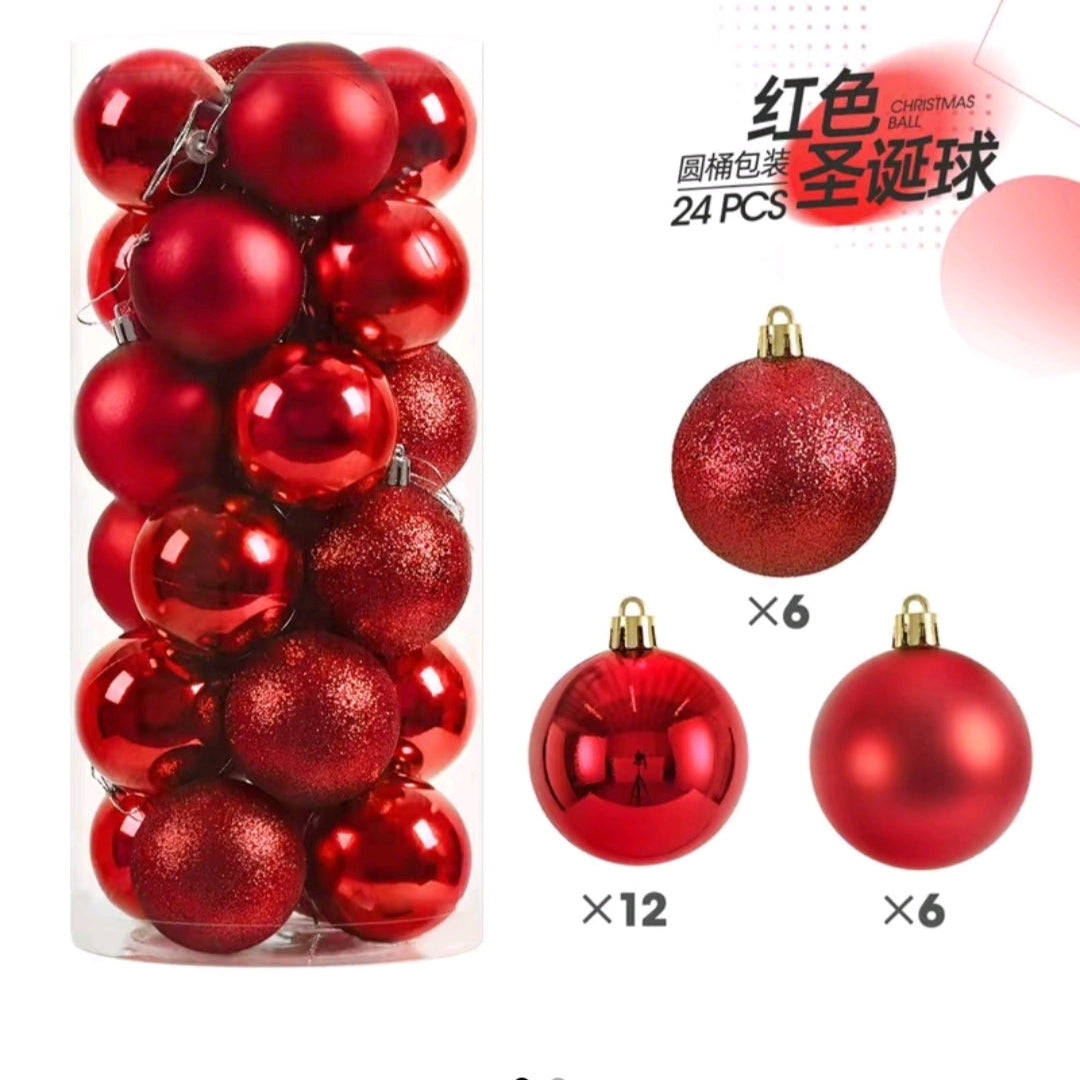 24pc 8cm Red Christmas Decoration Balls