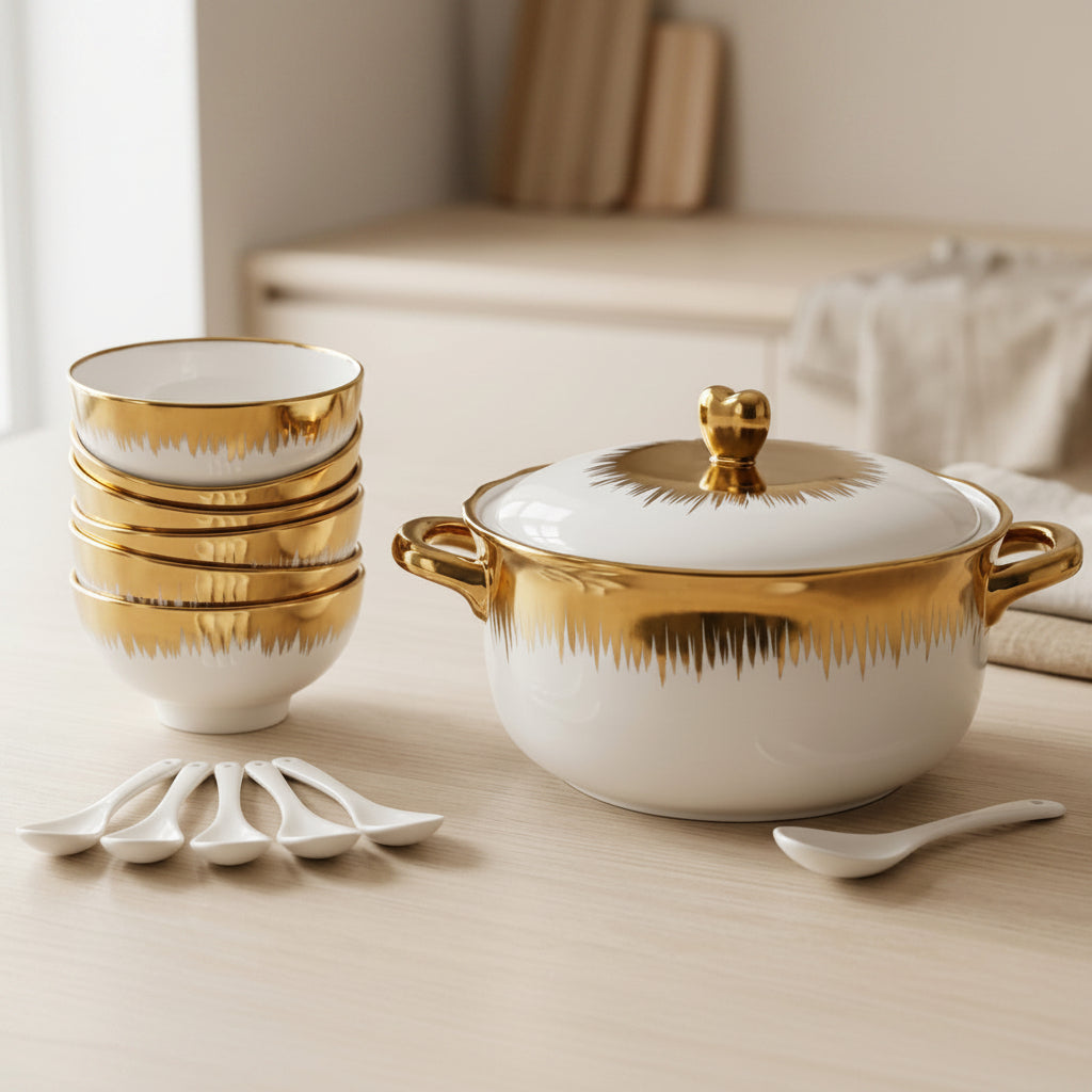 14pc Porcelain Soup Bowl Set Elegant Serving Bowl