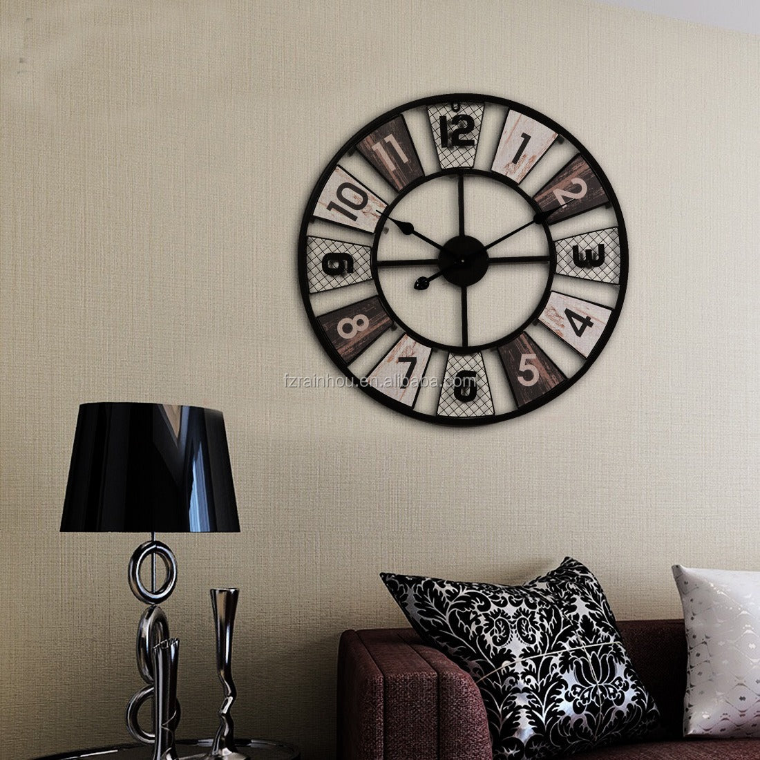 Modern light luxury metal round wall clock with hollow design, quartz movement, and Arabic numerals
