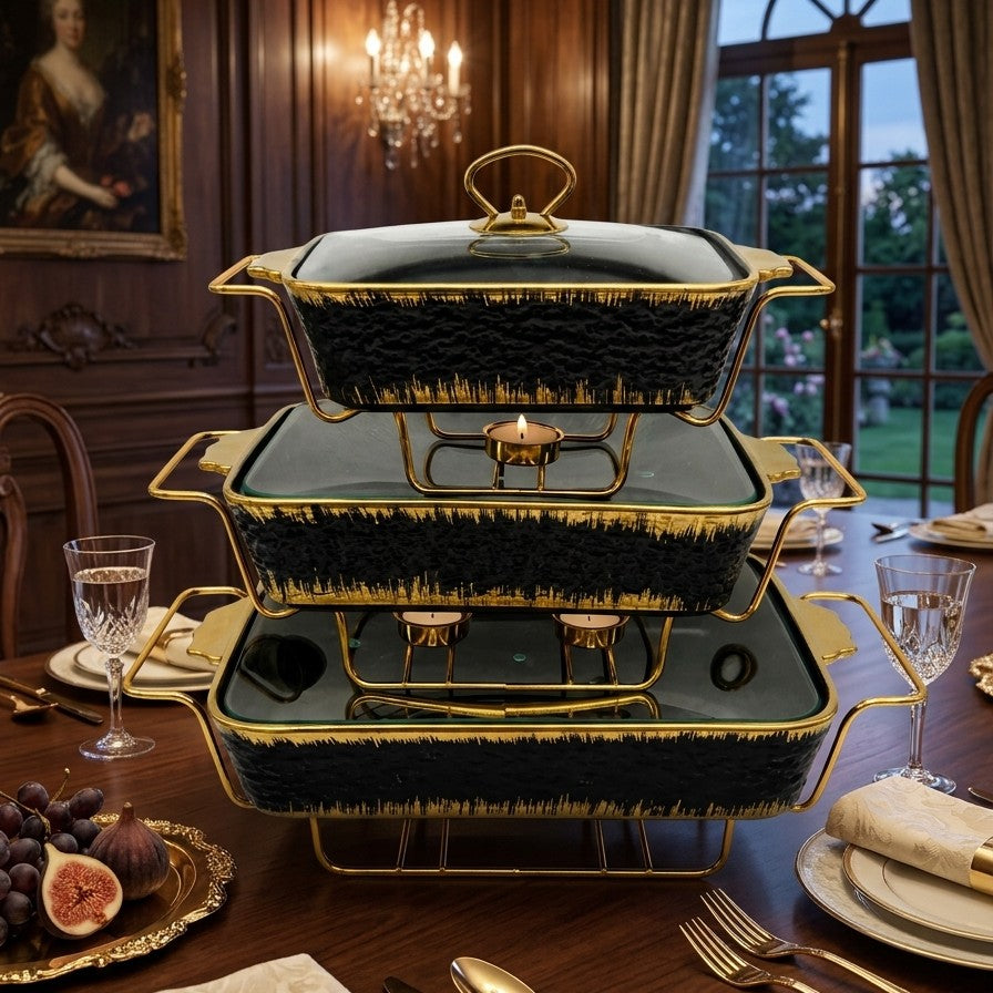 3Pcs Ceramic Chafing Dish Set
