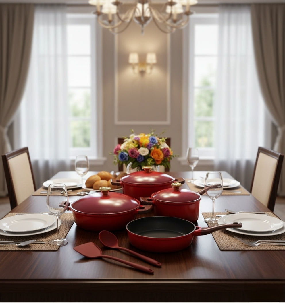 12Pcs Enamel Sufuria Set With Lids Serving Spoons And Scrubbers