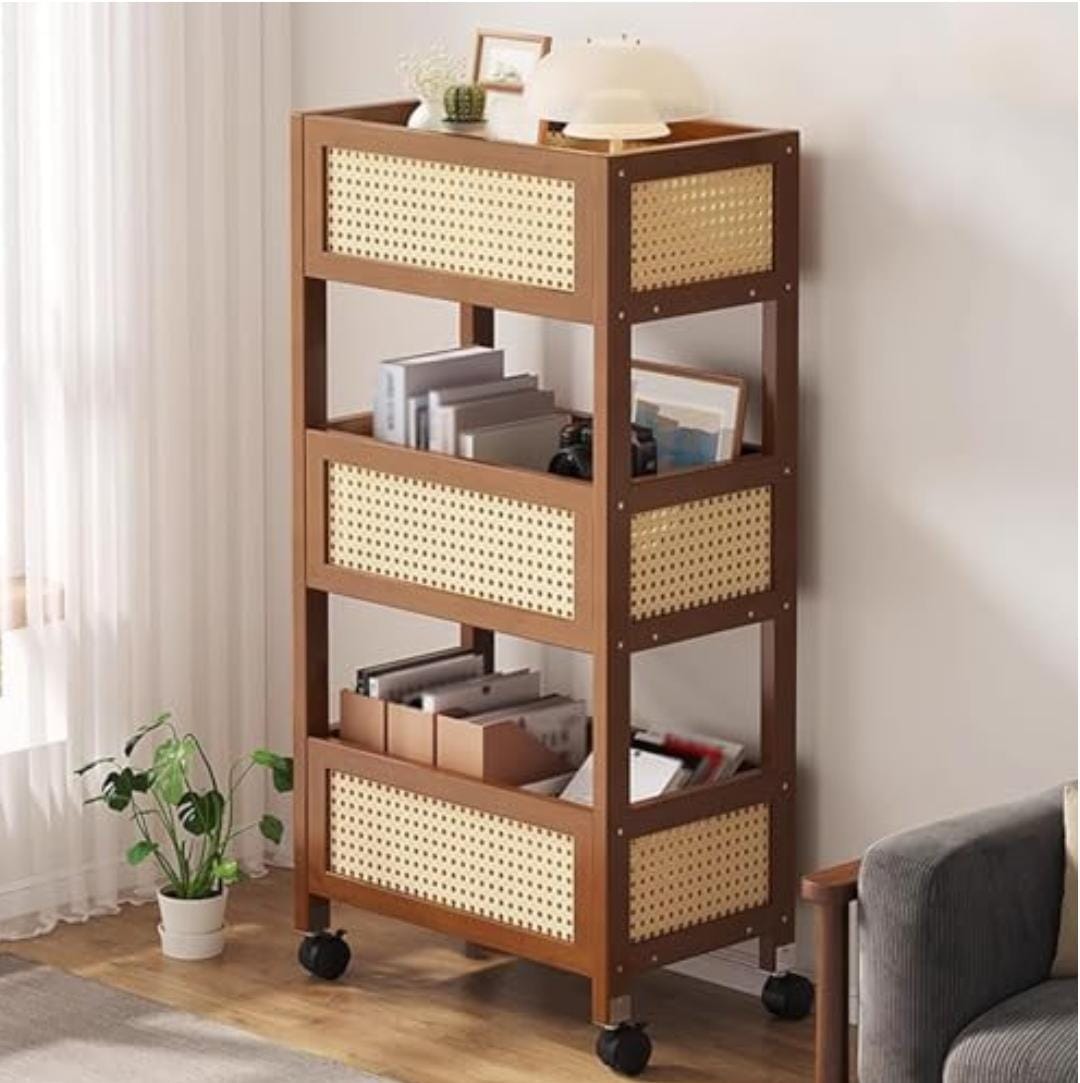 3 Tier Bamboo Slim Organiser Trolley 93 × 26 × 70 cm