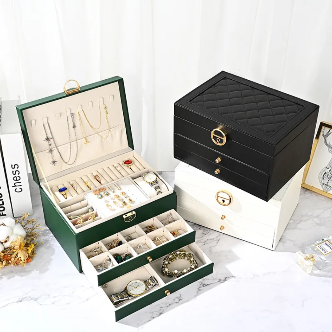 Green multi-layer jewelry storage box with large capacity organizer