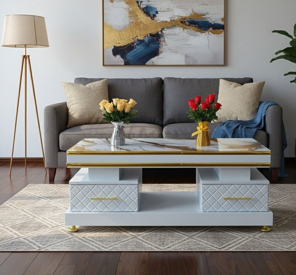 Executive white coffee table with durable marble top and sleek modern design