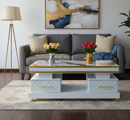 Executive white coffee table with durable marble top and sleek modern design