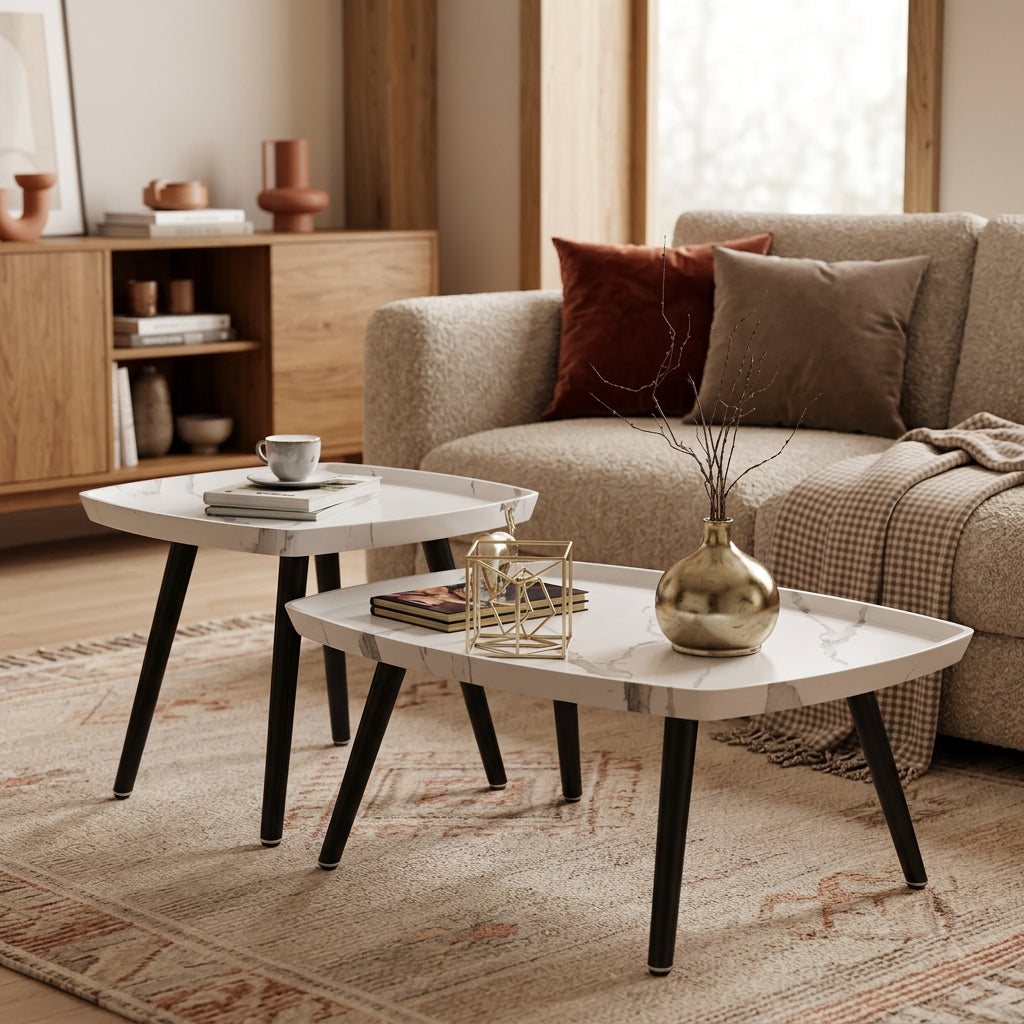 60 × 55 × 38cm and 50 × 50 × 48cm Wooden Coffee Table Set
