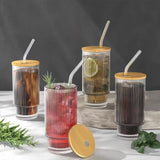 9-Piece Glass Smoothie Cup Set with Bamboo Lids