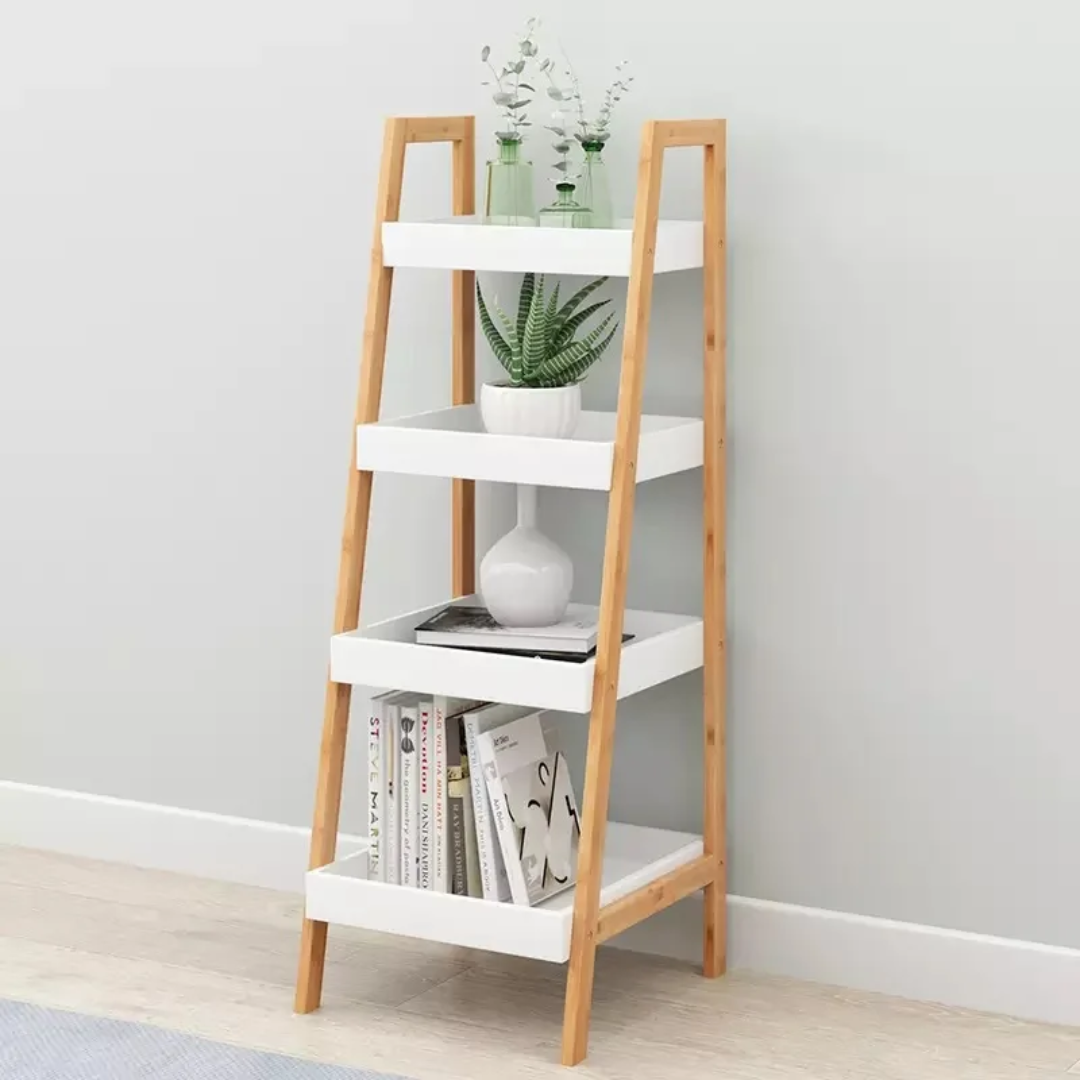 4-Tier Ladder Shelf – Wooden Storage Rack