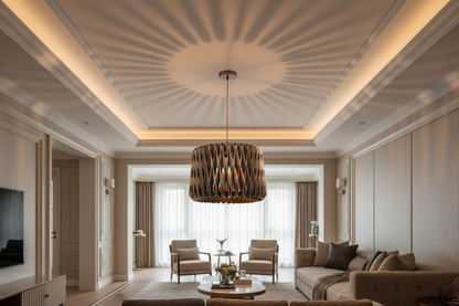 Walnut Pendant Lamp – Decorative Drum Shade, E27 Holder-PL WD25-35