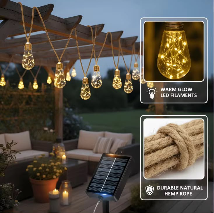 10M VINTAGE ROPE CHRISTMAS LIGHTS — SOLAR + USB | OUTDOOR & INDOOR