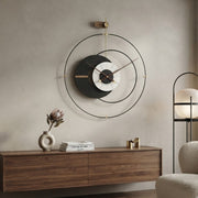 Black abstract luxury wall clock measuring 60 × 60 cm, designed as a stylish decorative timepiece for modern interiors.