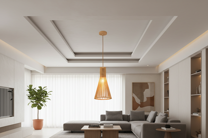 Wood Pendant Lamp – Tall Cone Design, 20cm-PL WD25-34