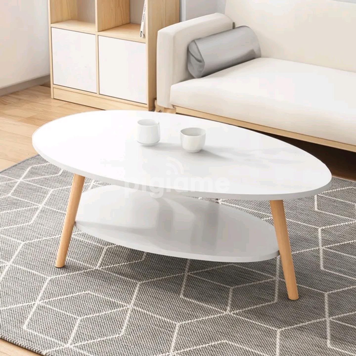 2 Tier White Oval Coffee Table