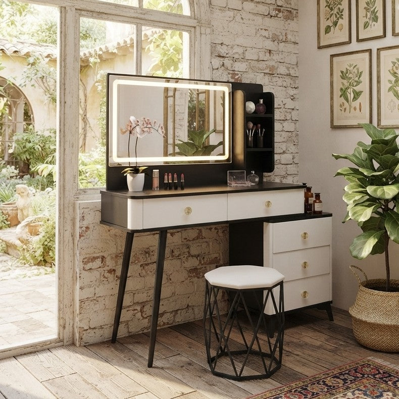 Dressing Table with LED Mirror and Stool