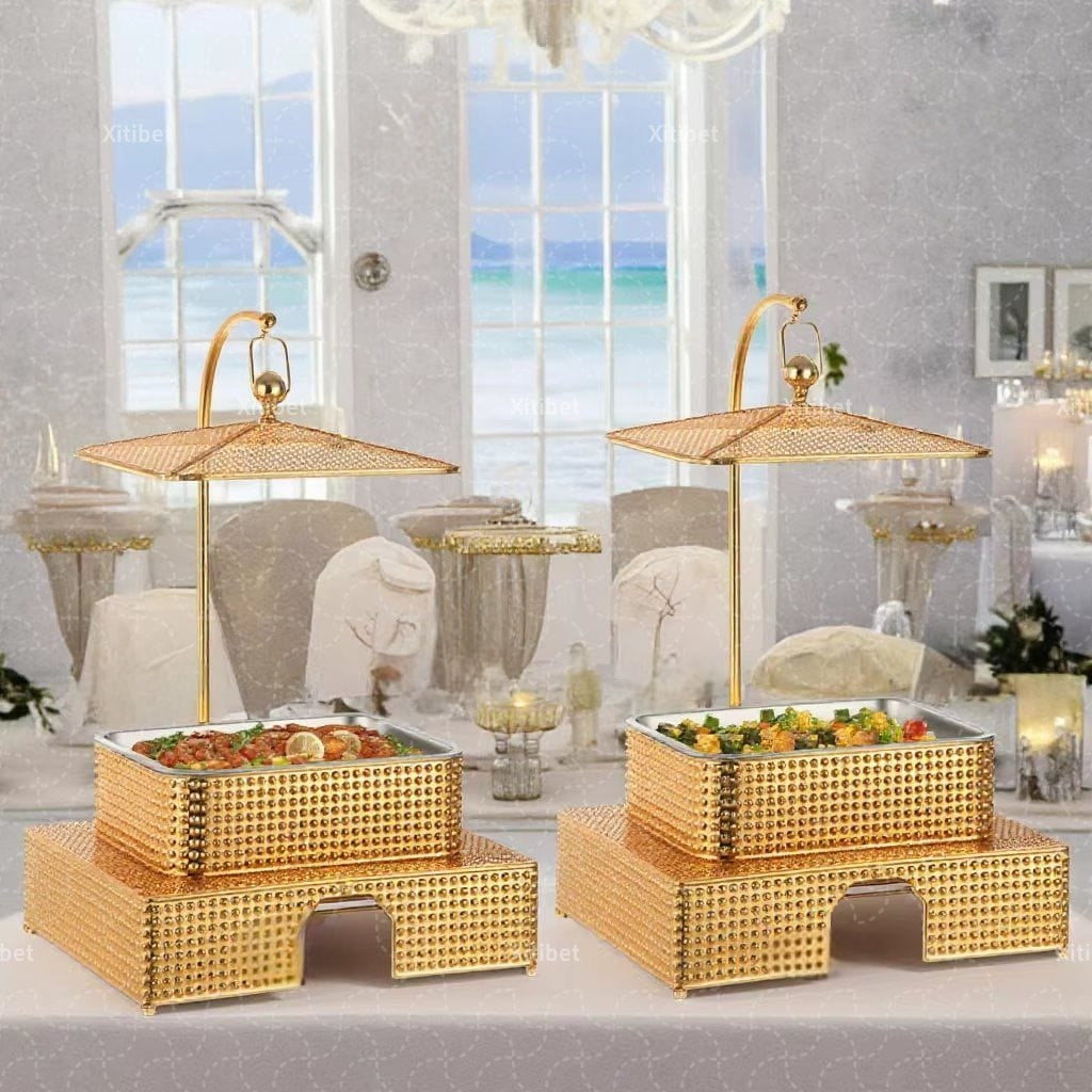 5.5L Rectangular chafing dish with transparent lid and heating base for buffet food warming