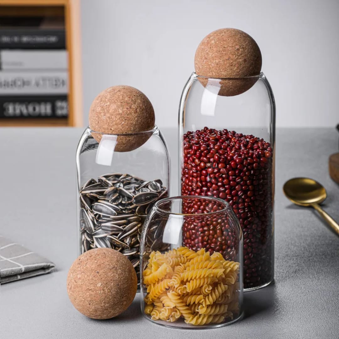 3pcs Glass Storage Jars with Cork Lids