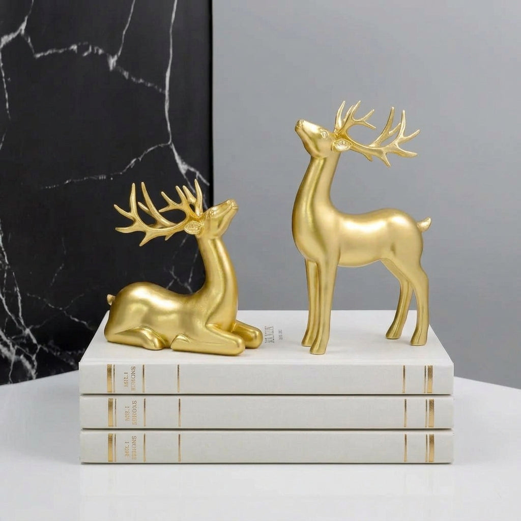 2Pc Nordic Golden Deer Resin Ornaments With Crystal Ball