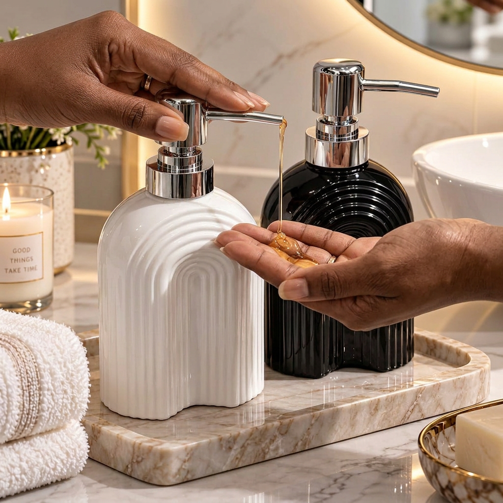 2pc Ceramic Soap Dispenser