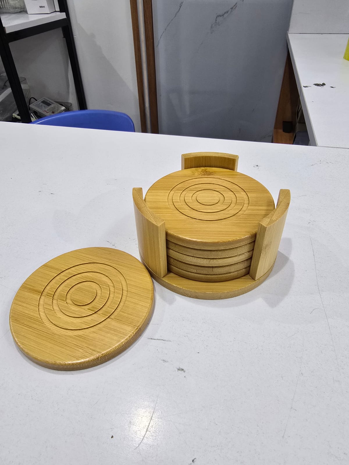 6PCS Round Bamboo Coaster Set
