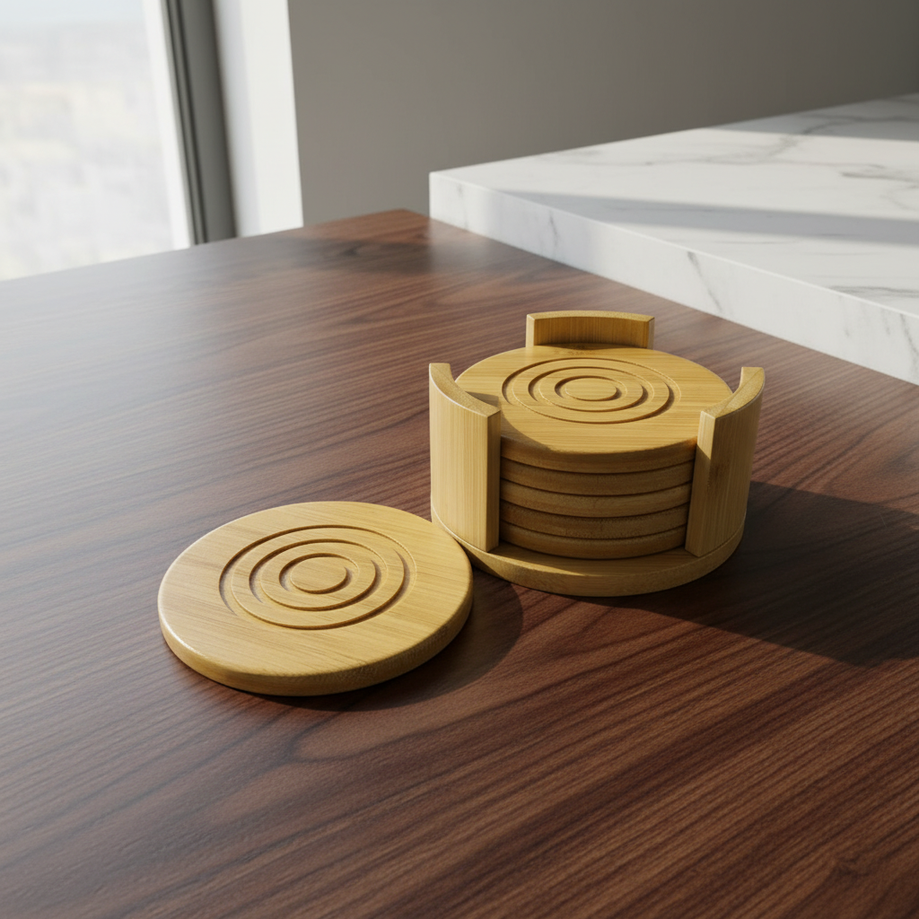 6PCS Round Bamboo Coaster Set
