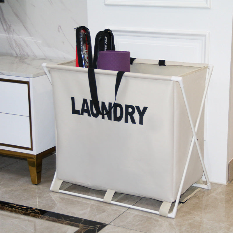 Foldable laundry basket made of Oxford cloth with an aluminium frame.