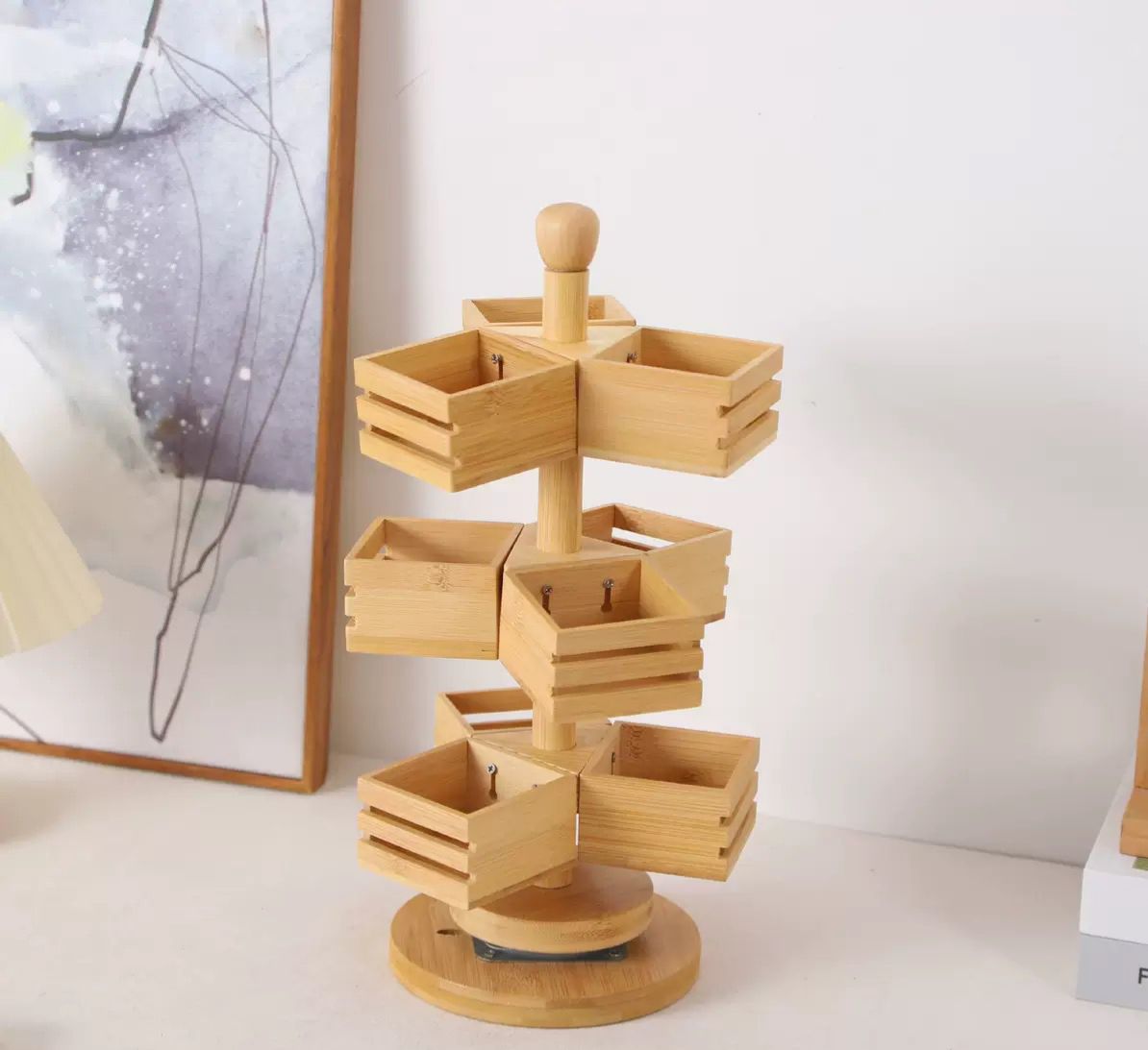 3-Tier Rotating Bamboo Tea Bag Organizer