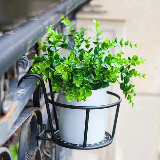 Metallic over-the-balcony flower pot holder, durable space-saving plant display for flowers or herbs. 🌿