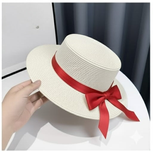 Summer Hats with Belt & Removable Christmas Red Ribbon
