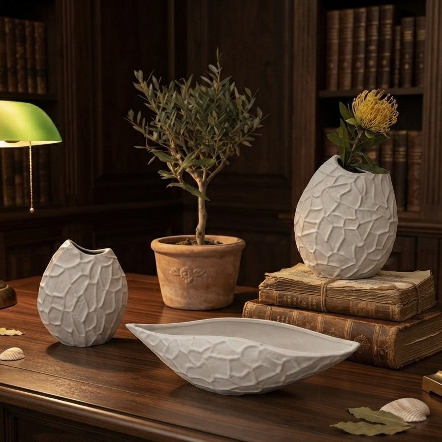 3 Piece White Abstract Sculptural Décor Set